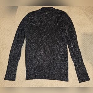 Attention Sparkly Glittery Black Scoop Neck Sweater Size Medium